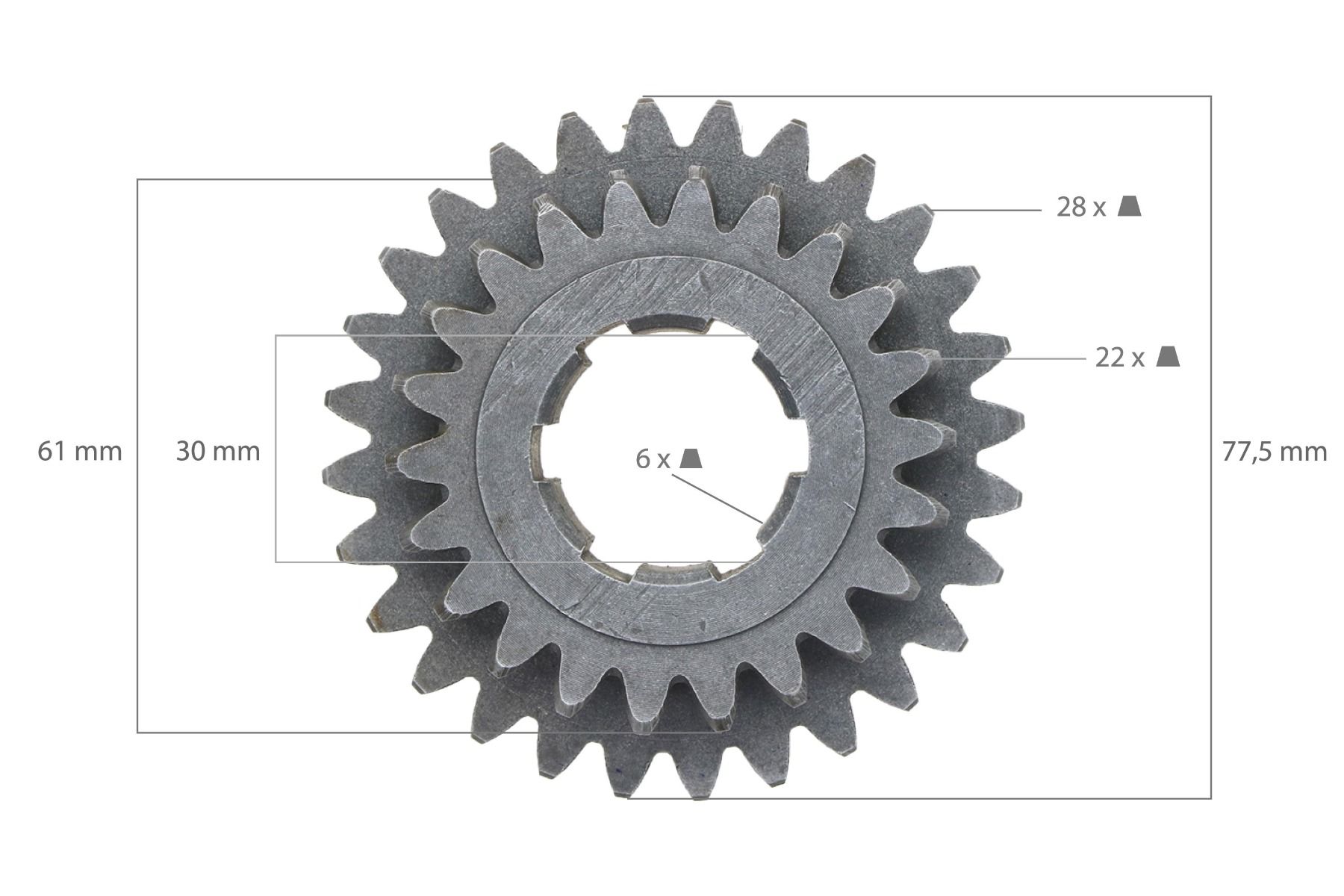Pinon Iseki TX-, TU-Serie 22DX28D 6 dientes, Bolens, White, Massey Ferguson,