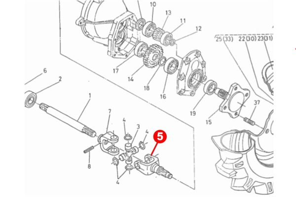 Horquilla / eje para articulación cardán (corto) 4WD Kubota B5000, B6000, B7000, - Imagen 2