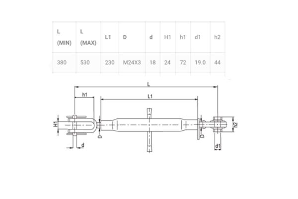 Barra de elevación ajustable 220mm, Bola de enlace inferior 19mm - Imagen 2