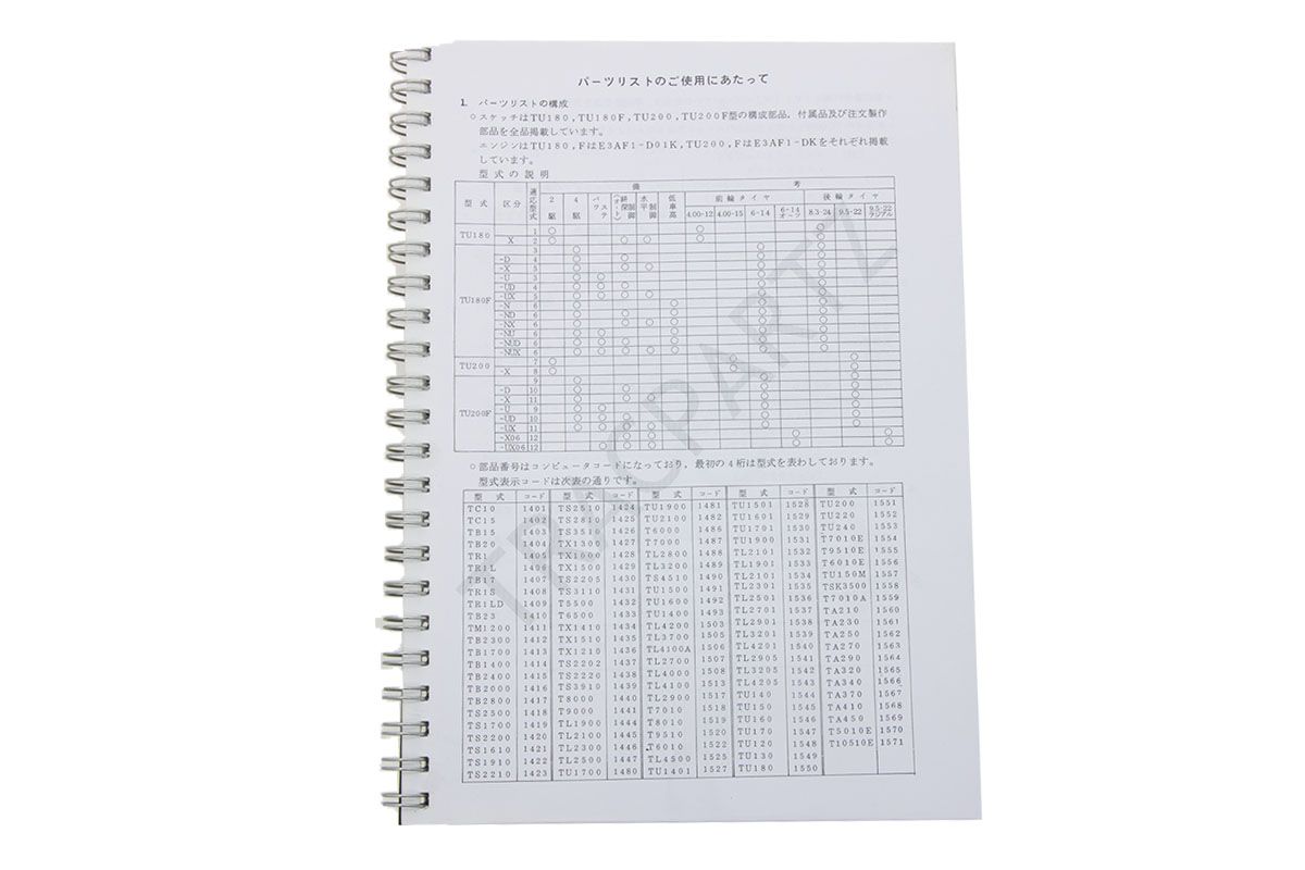 Catálogo de piezas con dibujos técnicos Iseki TU180, TU200