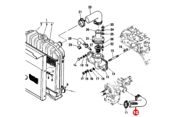 Manguito de radiador Kubota tipos L, Zen Noh Tipos ZL - Imagen 2