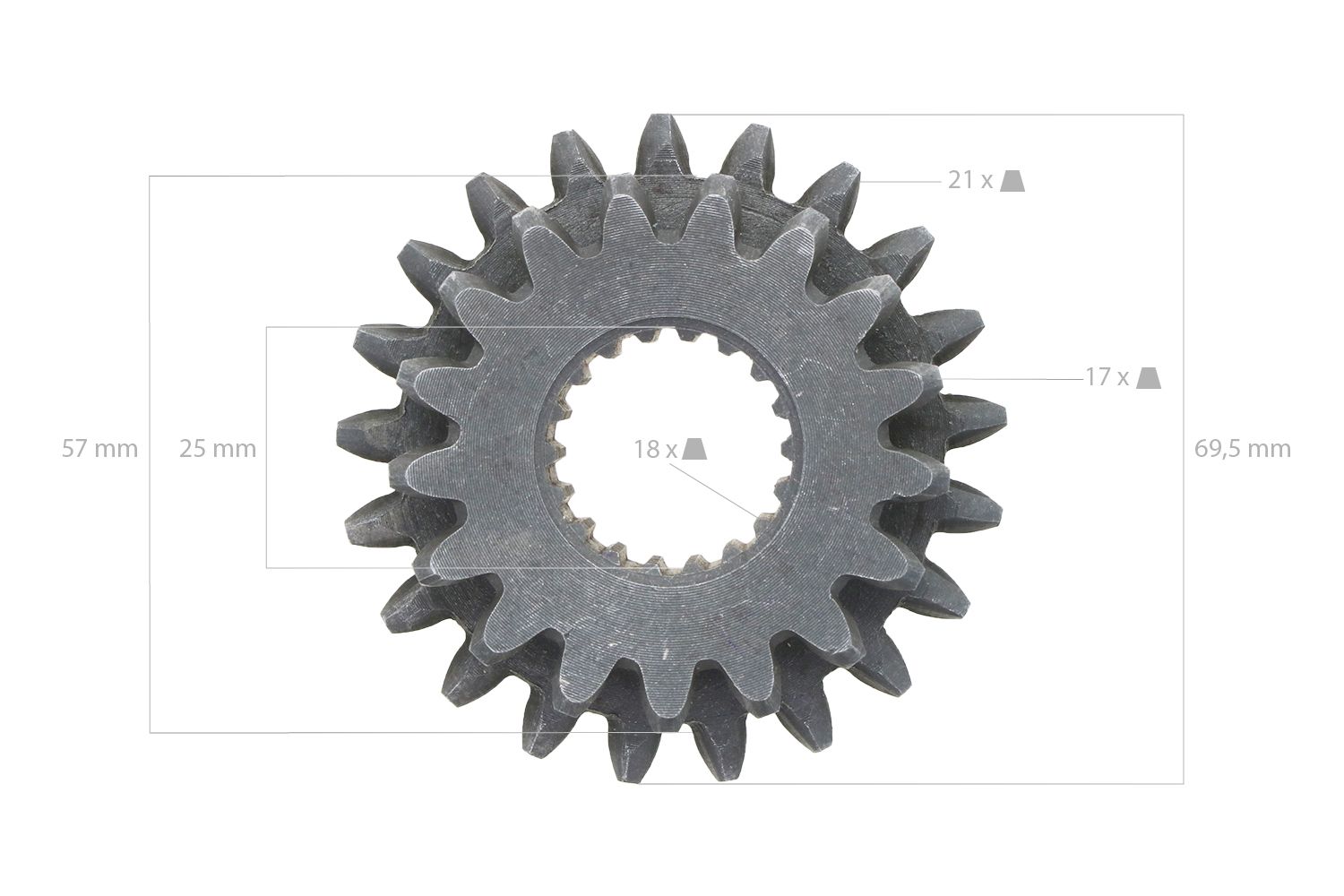 Pinon Iseki 17TX21T 18 splines Iseki TX-Types, Bolens G-, H-Types, Massey Ferguson 1120, White FB16