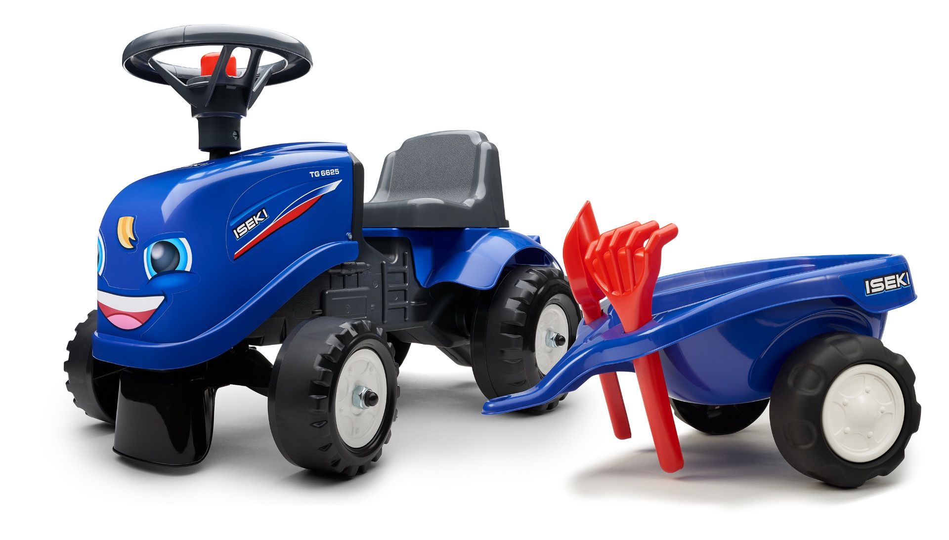 Iseki Juguete de Montar Tractor para Niños Aprendiendo a Caminar con remolque y herramientas