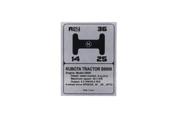 Kubota B6000 Placa de aluminio Inglesa