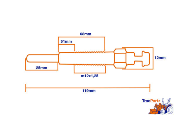 Bujia de precalentamiento Iseki TA-, TL-, TU-Tipos, Isuzu 3AD1, E3AD1, 3AE1, E3AE1, 3AF1, E3AF1, 3AG1, E3AG1, - Imagen 2