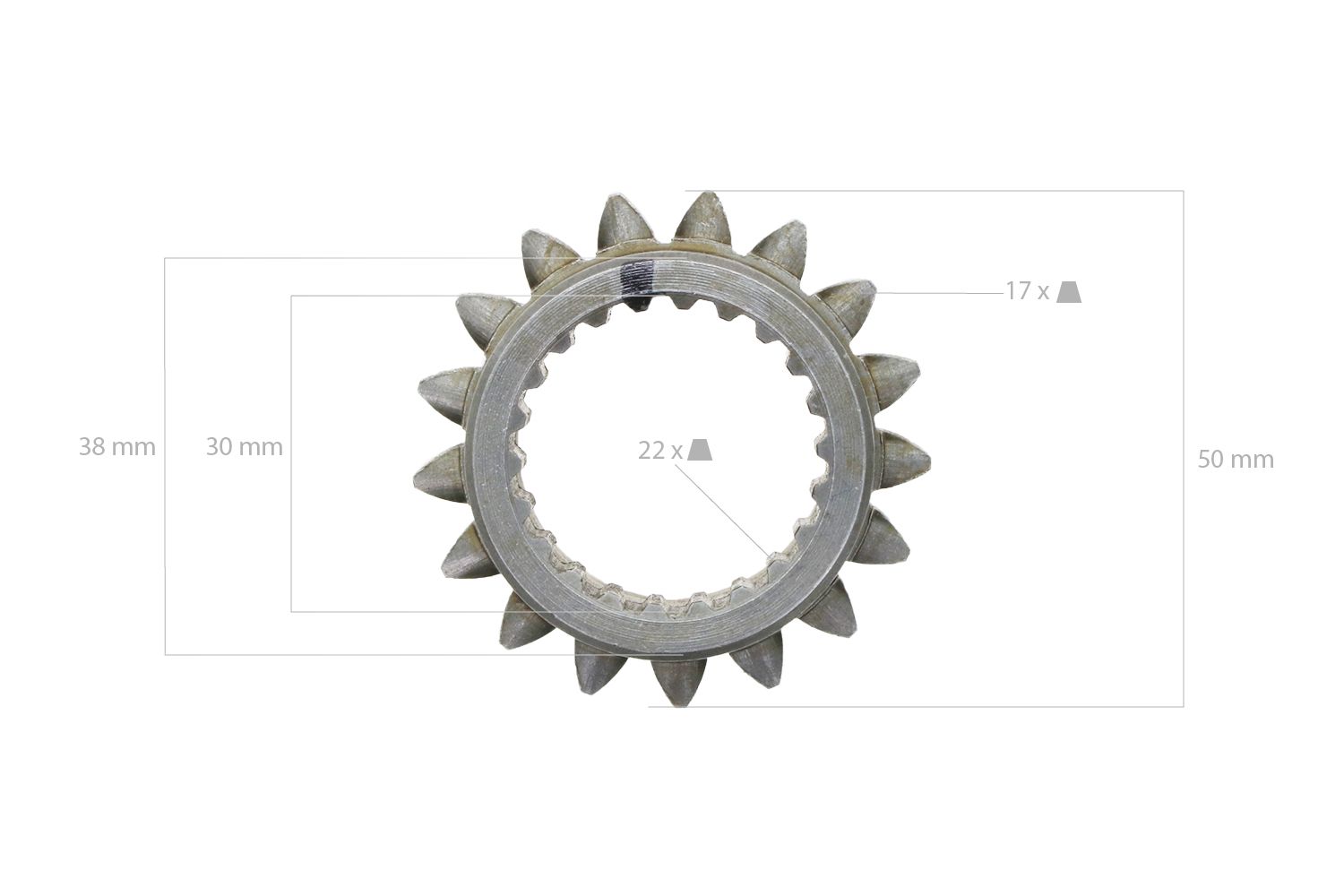 Pinon 17T X 22 estrías Kubota tipo L, Kioti / Daedong L2203, LK2554,