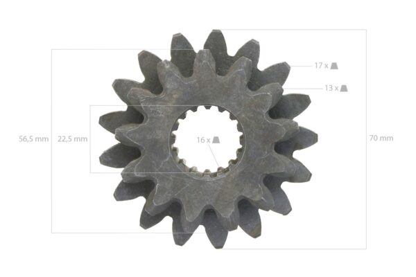 Pinon 13TX17T 16 Splines Engranaje Eje trasero Kubota B1200, B1400