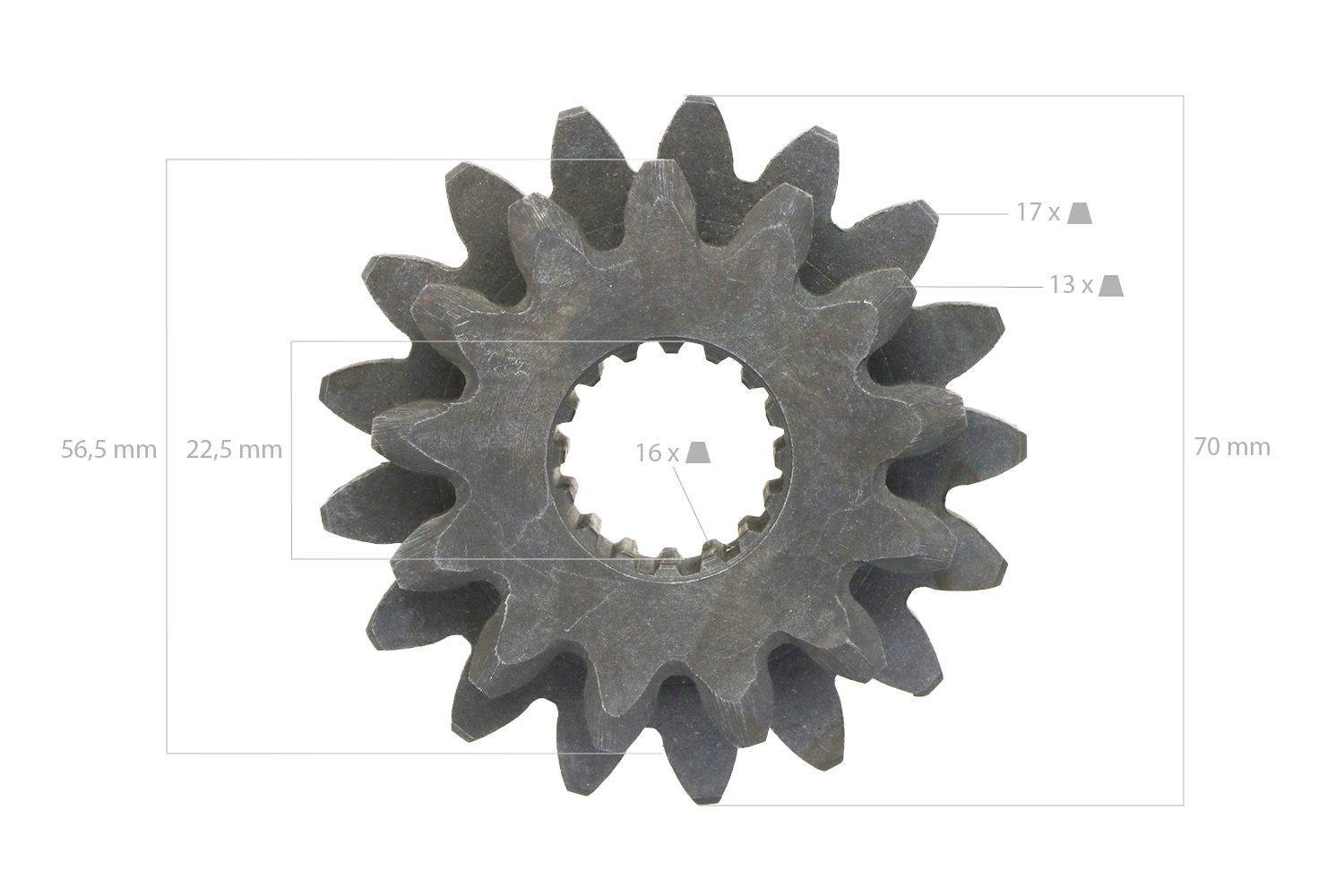 Pinon 13TX17T 16 Splines Engranaje Eje trasero Kubota B1200, B1400