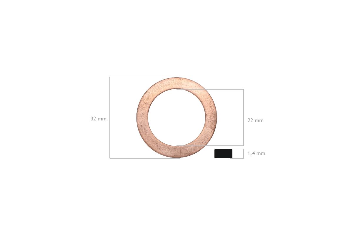Anillo de sello 22x32x1,4 mm Mitsubishi, MVS3L, MVS3L2, S3L, S3L2, S4L, S4L2, Captain, Startrac, Etc.,