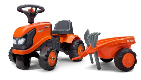 Kubota M4072 Juguete de Montar Tractor para Niños Aprendiendo a Caminar con remolque y herramientas