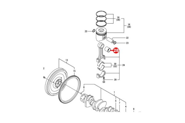 Casquillo de biela STD Yanmar 4TNE92, 4TNE94, 4TNE98, 4TNV92, 4TNV94, 4TNV98, Komatsu 4D92E, 4D94E, 4D98E, S4D98E, - Imagen 3