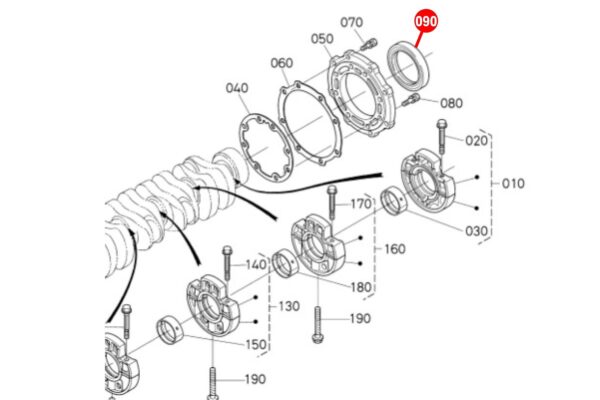 Cigüeñal Réten (trasero) Kubota D1102, D1301, D1302, D1402, D1403, D1503, D1703, D1803, V1702, V1902, V1903, V2003, V2203, V2403, - Imagen 5