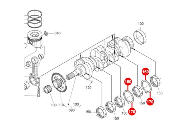 Juego de cojinetes axiales del cigüeñal STD Kubota V3300, V3300T, V3600, V3800, - Imagen 2