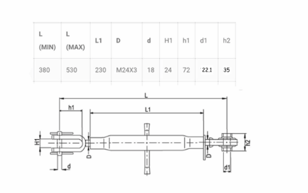 Barra de elevación ajustable 220mm, bola de enlace inferior 22 mm - Imagen 2