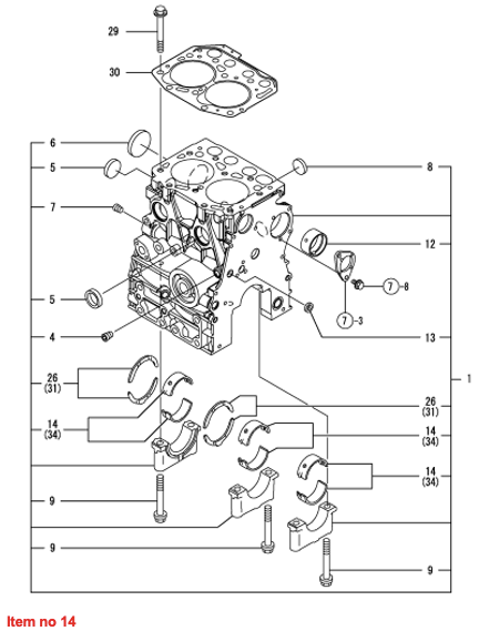 Juego de cojinete principal STD Yanmar 2TNV70, Komatsu 2D70E, Isuzu 2CA1,