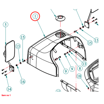 Panel / tapa del depósito Captain 263H, Startrac 263H, (rojo)