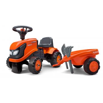 Kubota M4072 Juguete de Montar Tractor para Niños Aprendiendo a Caminar con remolque y herramientas